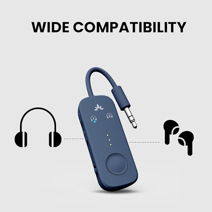 Avantree Relay - Premium Airplane Bluetooth Adapter with Advanced Qualcomm Chipset, 2 Headphones Support, 25hrs Play Time, aptX Adaptive & HD Audio Transmitter for Airpods, Bose & Travel Flight