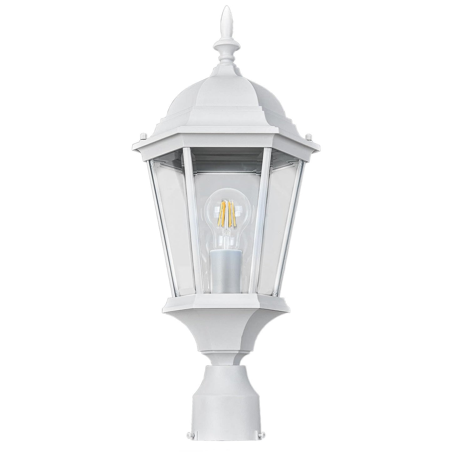 Design House 590091 Outdoor Post Light, Textured White, Aluminum, Clear Glass, for Driveways and Porches