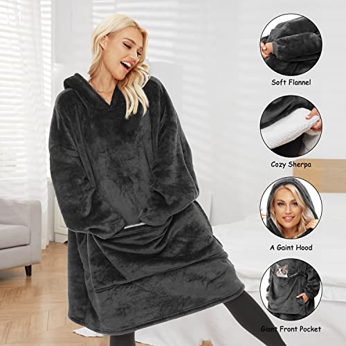 Gentlewarm Wearable Blanket Hoodie for Adults Women Men,Oversized Soft Warm Sherpa Fleece Hoodie with Pets Giant Pocket