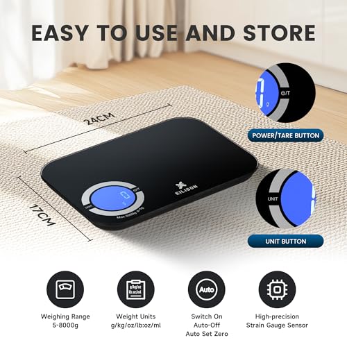 EILISON Smart Kitchen Scale with Bluetooth App, High-Precision Digital Food Scale for Baking, Cooking & Diet, 8000 Food Da...