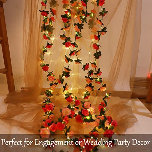 Fielegen 30 LED Rose Flower String Lights 8.2ft Artificial Flower Garland with Lights Hanging Fake Rose Flower Vine Lights...