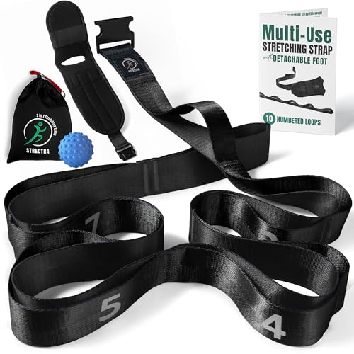 Stretch Strap with Loops Physical Therapy - Full Body Exercise Straps for Stretching with Detachable Foot - Leg & Calf Str...