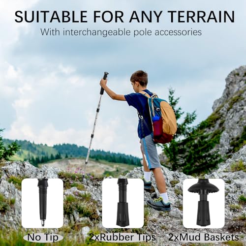 Ynaize 2 Pack Hiking Poles for Junior, Nordic Walking Trekking Pole Hiking Sticks Lightweight Collapsible & Shock-Absorben...