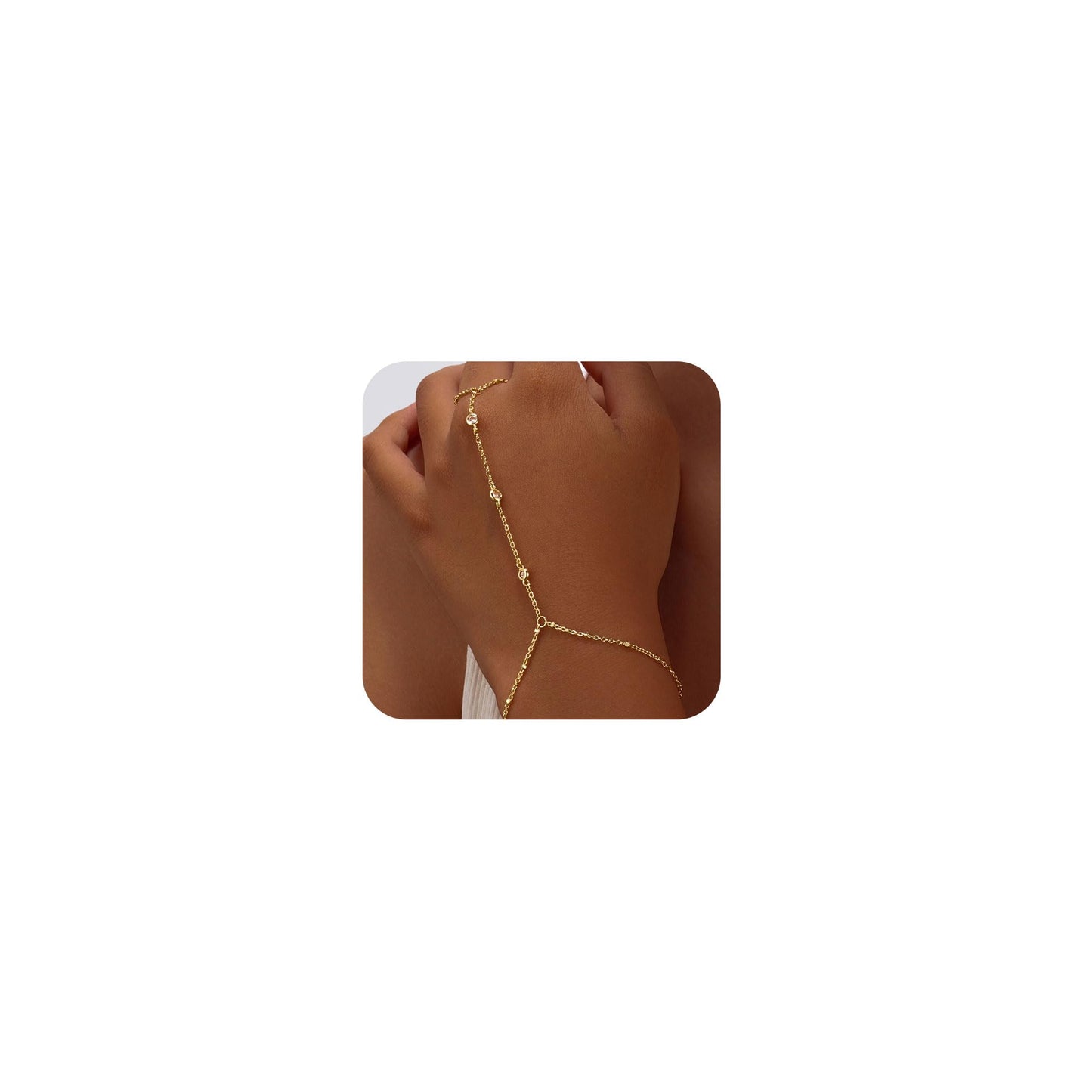 Bracelets for Women,14K Gold/Silver Plated Dainty Hand Chain Bracelets Trendy Ring Chain Bracelet Charm Gold Cuff Bangle Stackab