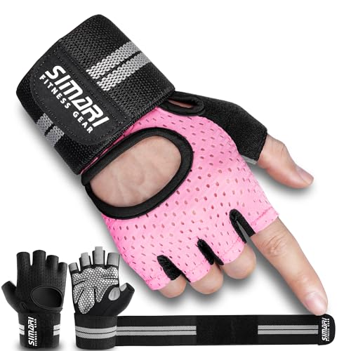 SIMARI Breathable Workout Gloves for Men Women, Padded Weight Lifting Gloves with Wrist Wraps Support, Full Palm Protectio...