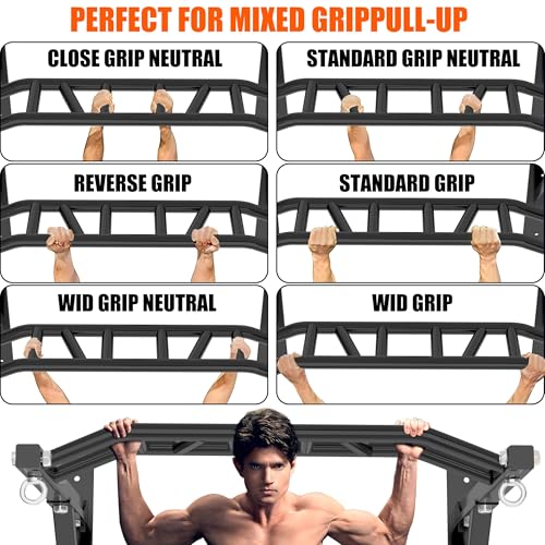 Upgrade Pull Up Bar Wall Mounted,Heavy Duty Multi Grip Chin Up Bar for Strength Training, 600 lbs Capacity, Durable Steel ...