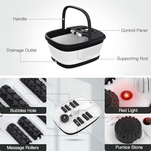 HOSPAN Collapsible Foot Spa with Heat, Bubble, Red Light, and Temperature Control, Foot Bath Massager with 8 Shiatsu Massa...