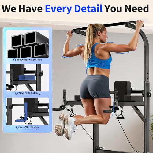Pull Up Bar Power Tower Dip Station, Adjustable Strength Training Equipment for Home Gym Workout, Multi-Function Pull Up a...