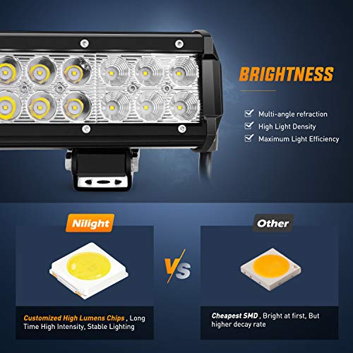 Nilight 12 Inch 72W Spot Flood Combo Led Light Bar 2Pcs 4Inch 18W Flood LED Pods Fog Lights Off Road with Wiring Harness K...