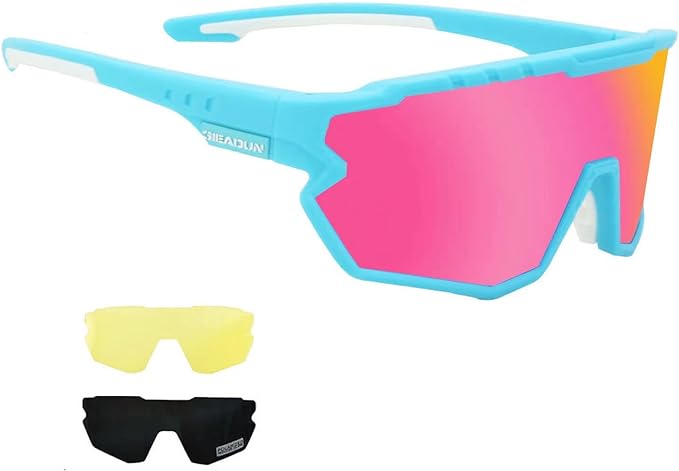 GIEADUN Sports Sunglasses Cycling Glasses Pink Polarized Glasses Baseball glasses with 3 lenses,Fishing,Ski Running Golf