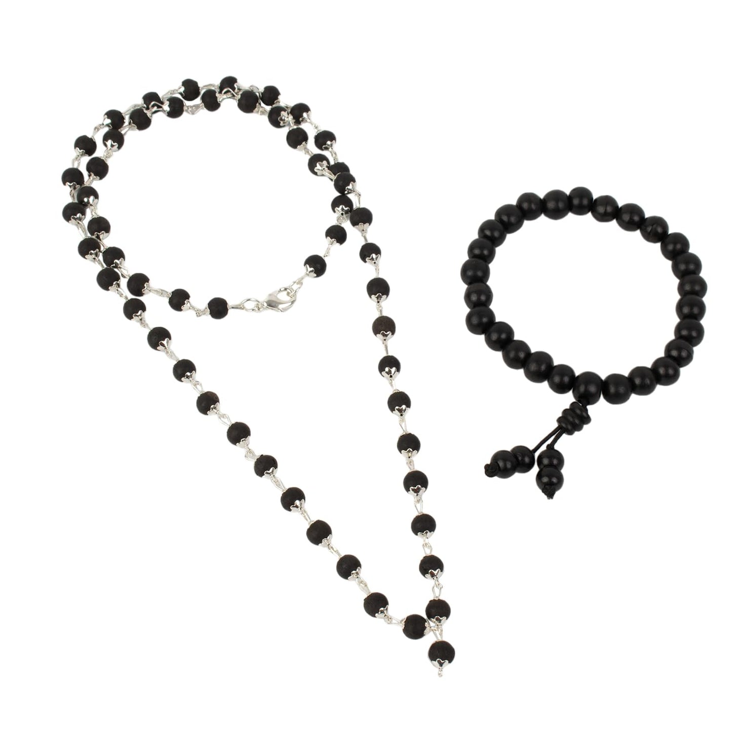 Astrotalk Silver Capped Karungali Malai & Bracelet Combo | Karungali Mala Original (54+1) 6mm & Karungali Bracelet 8mm | Lord Murugan Protection, Aura Cleansing & Energy Balance | Gift for Man & Woman