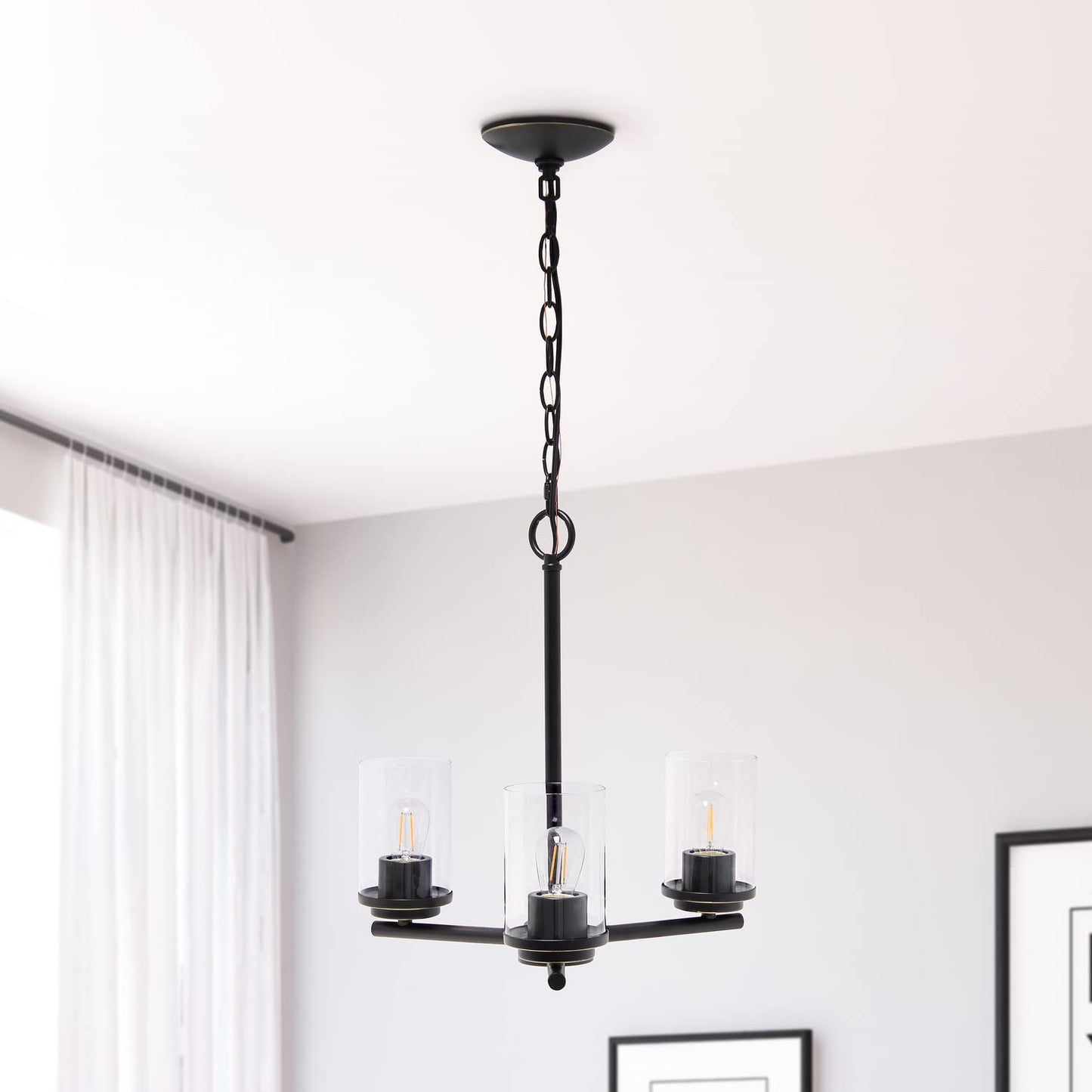 Elegant Designs 3-Light Pendant Chandelier, 15in Metal & Glass, Restoration Bronze, Model PT1018-RBZ