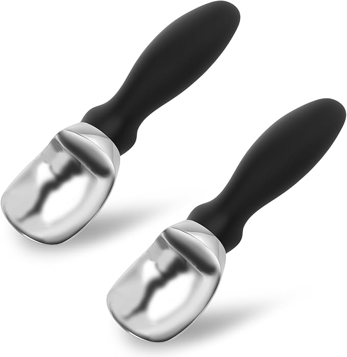 2Pcs Ice Cream Scoop with Ergonomic Soft Grip Handle Professional Ice Cream Scooper Multifunctional Cookie Scoop for Cookie Dough Gelato Sorbet Black