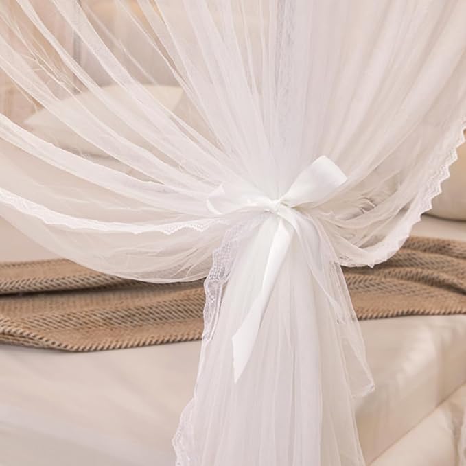 Mengersi Canopy Bed Curtains Bed Canopy,Canopy for Bed Curtains-Cozy Drape Netting,Princess Bed Drapes for Girls Adults Bedroom Decoration(Queen,White)