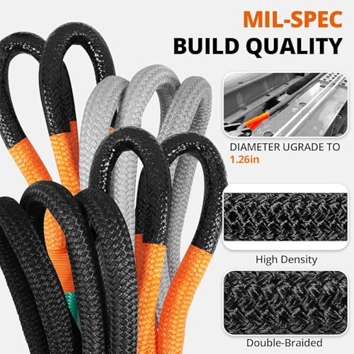 HOKINETY Kinetic Recovery Tow Rope: 1.26" x 30ft Snatch Strap with Soft Shackles Heavy Duty Offroad Towing Straps Kit for ...