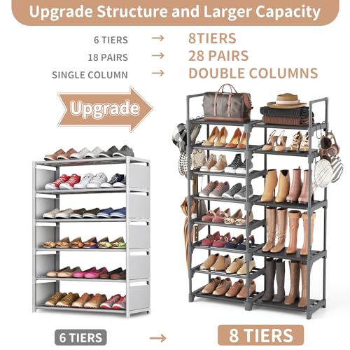 ROJASOP Shoe Rack, Shoe Storage Organizer for Closet Entryway Garage Bedroom, 8 Tier Tall Metal Shoe Shelf for 26-32 Pairs...