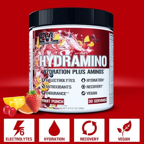Evlution Nutrition HYDRAMINO Complete Hydration Multiplier, All 6 Electrolytes, Vitamin C & B, Fluid Boosting Aminos, Coco...