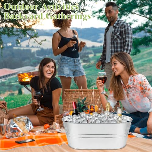 LOPYXBR 4 PCS Galvanized Bucket 3.4 Gallon Ice Buckets for Parties with Carry Handles Stainless Steel Beverage Tub for Par...