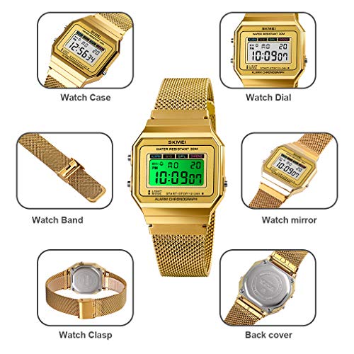 Gosasa Classic Unisex Women's Men's Digital Multifunction Sports Watch Stainless Steel Band Square Waterproof Electronic L...