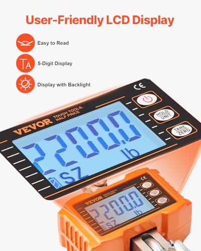 VEVOR Digital Crane Scale, 2200 lbs/1000 kg, Industrial Heavy Duty Hanging Scale with Remote Control, Cast Aluminum Case &...