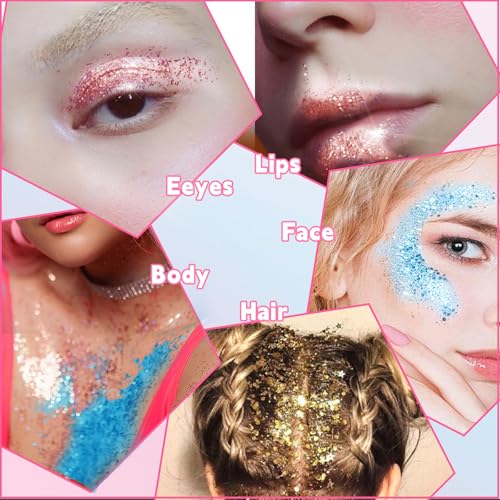 HAIOLORPRO Gold Blue Pink Body Glitter Stick, Face Hair Glitter Stick for Kids, Glitter Face Paint Hair Accessories for Wo...