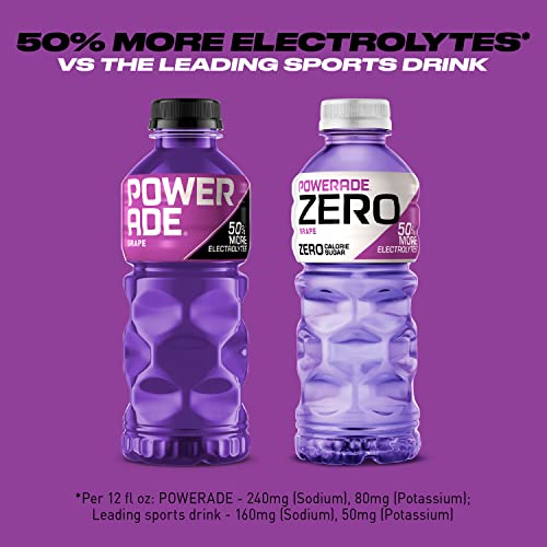 POWERADE Electrolyte Enhanced Zero Sugar Grape Sports Drink, 20 Ounce (Pack of 8)