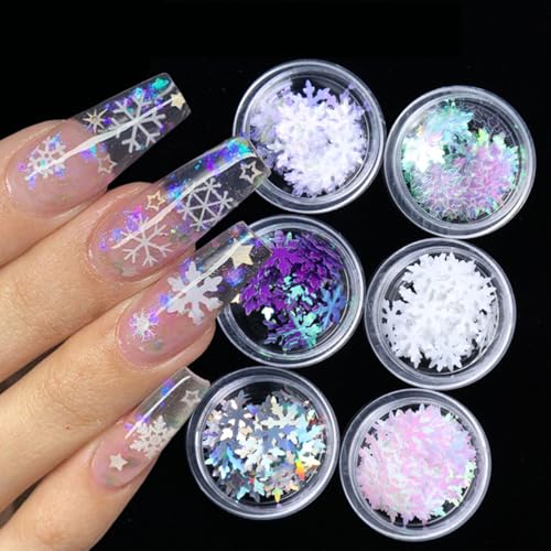 Snowflakes Glitter Sequins Makeup Face Stickers Winter Fairy Glitter Snowflakes Sequins Face Jewels Gems 6 Boxes 3D Laser ...