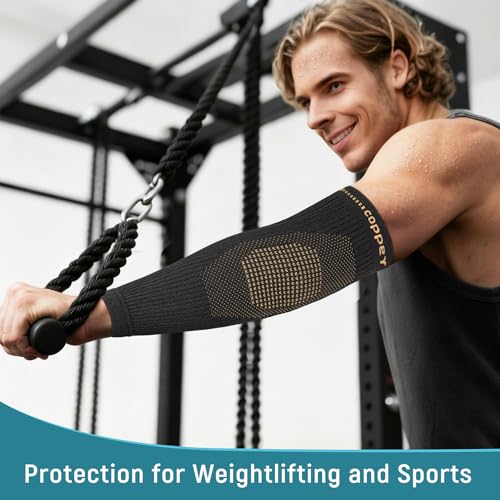Vlela Copper Elbow Compression Sleeve - Tennis & Golfers Elbow Support Brace, Extends to Forearm for Complete Pain Relief,...
