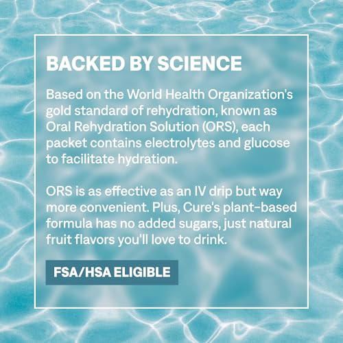 Cure Hydration Plant-Based Electrolyte Drink Mix | No Added Sugar | Dehydration Relief | Coconut Water Powder | FSA-HSA El...