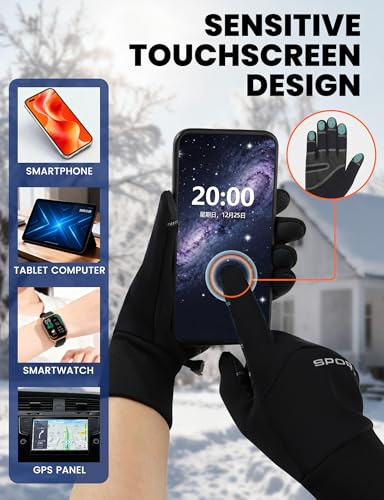 AURUZA Cycling Gloves for Men Winter Cold Weather, Five Fingers Touch Screen Winter Gloves for Men, Waterproof Anti-Slip W...