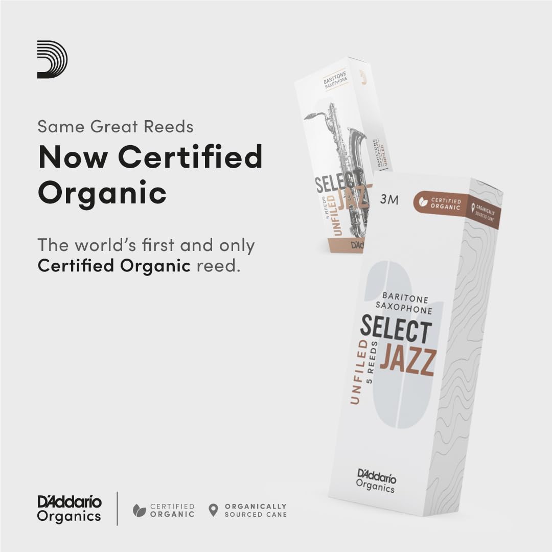 Daddario Organic Select Jazz Unfiled Sax 4 Hard, 5 Pack Baritone Saxophone Reeds (Orrs05Bsx4H)