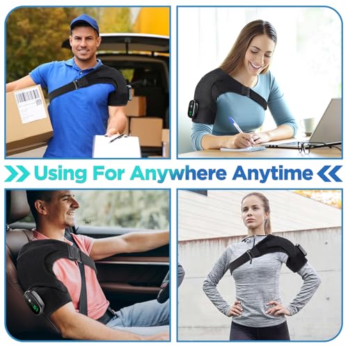 Cordless Portable Shoulder Heating Pad & Massager, Heating Vibration Shoulder Wrap, Shoulder Brace for Pain Relief, Rotato...