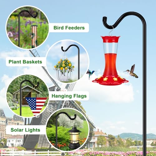 FEED GARDEN 76'' Bird Feeder Pole, Heavy Duty Shepherds Hooks for Outdoor with 7-Prong Base, Adjustable Shepherds Hook for...