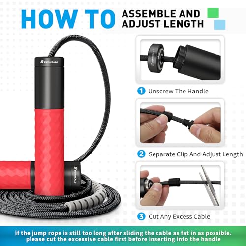 BURNCALO Weighted Jump Rope for Men, Women (1.5LB) - Alloy Steel Handles, Speed Skipping Rope, Gym,Indoor/Outdoor - Fitnes...
