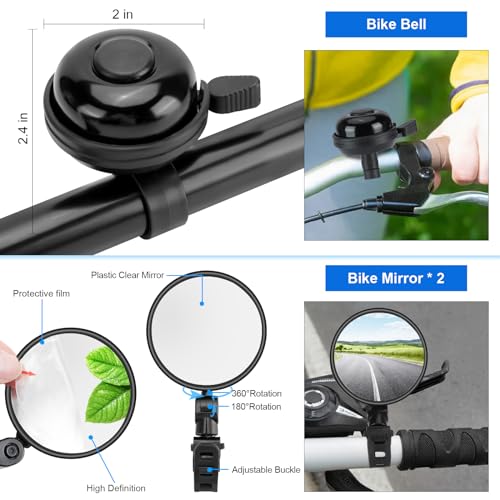 SODPE 8 Pack Bicycle Accessories, Bike Light Set USB Rechargeable, 1 Bike Water Bottle Holder, Bicycle Bag and 1 Bike Alum...