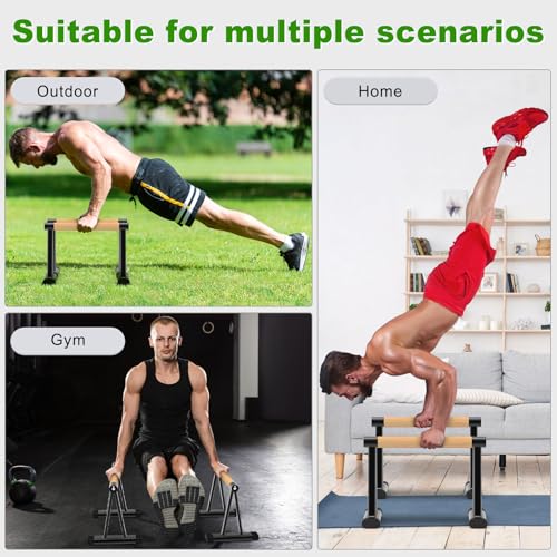 Dolibest Push Up Bar, 12'' High Parallettes Bars with 8 Rubber Feet & Comfortable Handle, Dip Bars with Stable Triangle Ba...