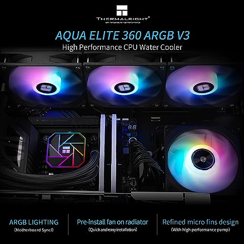 Thermalright Aqua Elite 360 V3 Water Cooling CPU Cooler, 3 PWM ARGB Fans with S-FDB Bearings,Efficient PWM Controlled Pum...