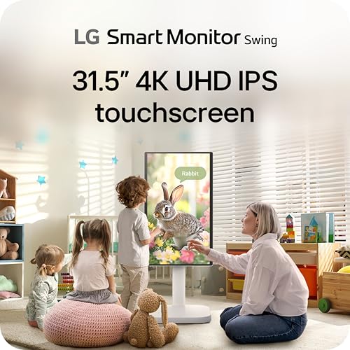 LG Smart Monitor Swing 32U889SA-W 32-Inch 4K UHD (3840x2160) IPS Touchscreen on a Fully Adjustable Wheeled Base HDR10, web...