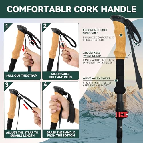 Carbon Fiber Trekking Poles - Lightweight Collapsible Hiking Poles, 2 PCS Nordic Hiking Sticks for Travel, Backpacking Wal...
