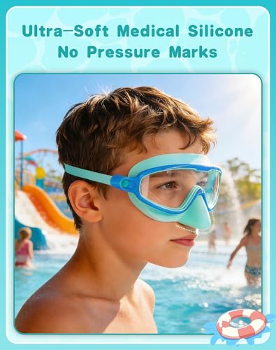 Aegend Kids Swim Goggles with Nose Cover Age 3–14, Anti-Fog UV Protection, No Leaking, 2 Pack for Indoor & Outdoor Swimming