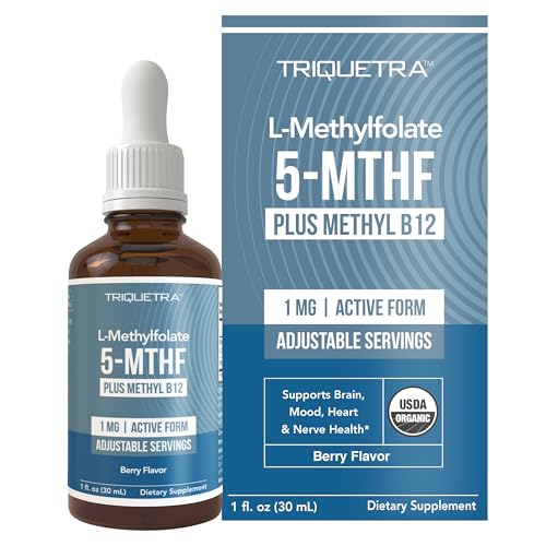 Organic Methyl Folate 1000 mcg + Methyl B12 Cofactor (300 Servings) – Metabolically Active 5-MTHF Form, Organic Berry Flav...