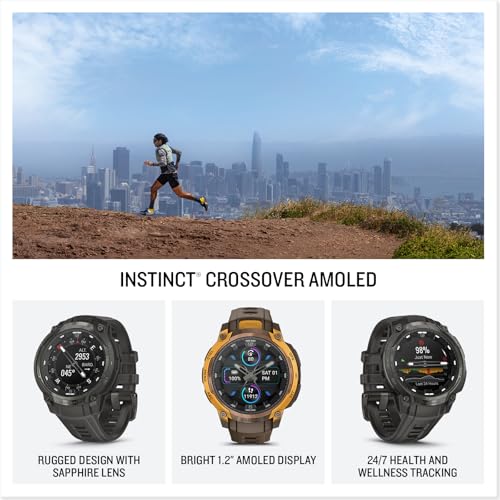 Garmin Instinct® Crossover AMOLED, Rugged Hybrid GPS Smartwatch with Analog Watch Hands and Bright AMOLED Display, Bronze/...