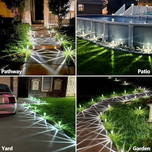 DenicMic Solar Lights Outdoor 10 Pack Waterproof 6000K Cold White LED Stainless Steel Stake Outside Lights for Yard Pathwa...