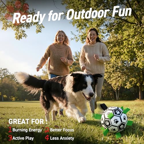 QDAN Dog Toys Dog Balls, World Cup Dog Soccer Ball with Straps, Dog Birthday, Herding Ball, Durable Balls for Small Medium...