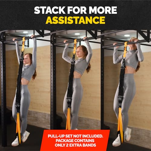 Pull Up Assistance Bands Set - 4 Heavy-Duty Pull Up Bands, Height Adjustable Strap & Comfortable Foot Strap - Stackable Pu...