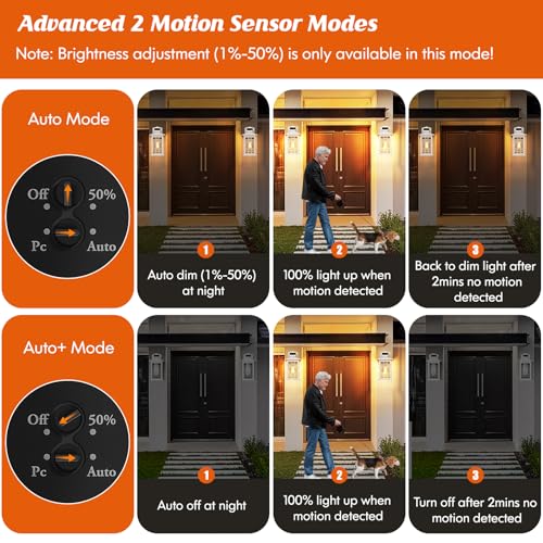 Motion Sensor Outside Wall Lantern Waterproof  White Dusk Dawn Outdoor Lighting Wall Mount With Tempered Glass  Modern Anti-Rust Motion Porch Light Fixture For Hallway Entryway Doorway