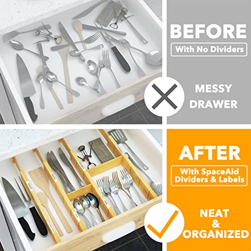 SpaceAid Bamboo Drawer Dividers with Inserts and Labels, Kitchen Adjustable Drawer Organizers, Expandable Organization for...