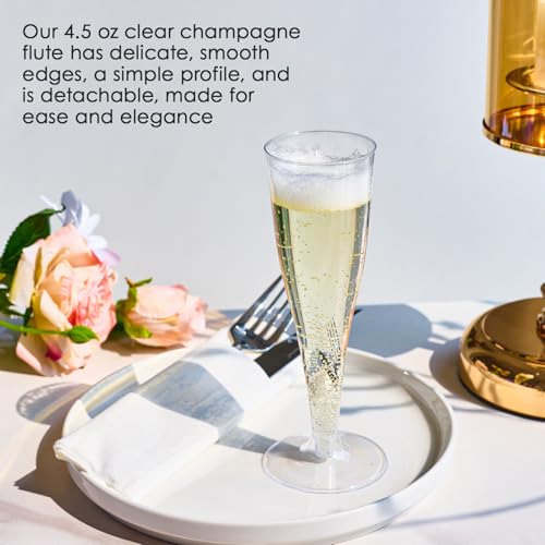 FOCUSLINE 100 Pack 4.5 Oz Plastic Champagne Flutes, Clear Plastic Champagne Glasses, Disposable Toasting Glasses Recyclabl...