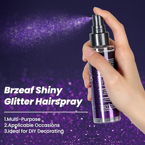 Brzeaf Waterproof Glitter Spray, Christmas Glitter Spray for Hair and Body, Long-Lasting & Quick-Drying, Shiny Glitter Hai...