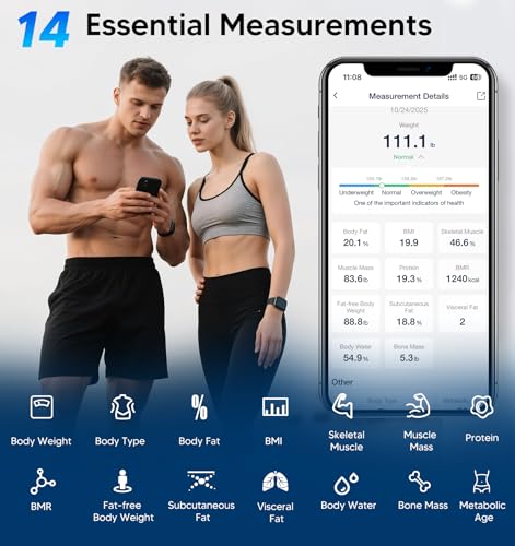 GE Smart Scale for Body Weight BMI Fat Muscle Mass with 14 Body Composition Metrics & All-in-one LCD Display, Digital Bath...